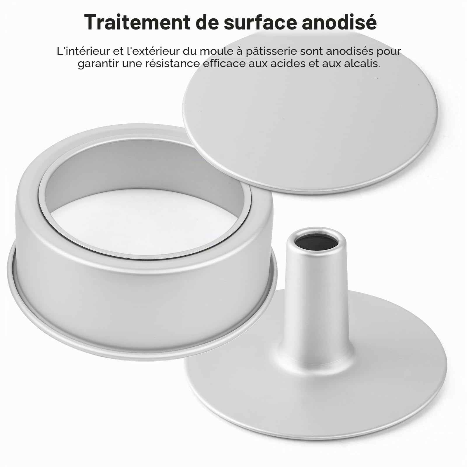 Moule à Gâteau Rond en Aluminium Anodisé, double base amovible, Ø 23 cm x H 8,3 cm, Argenté
