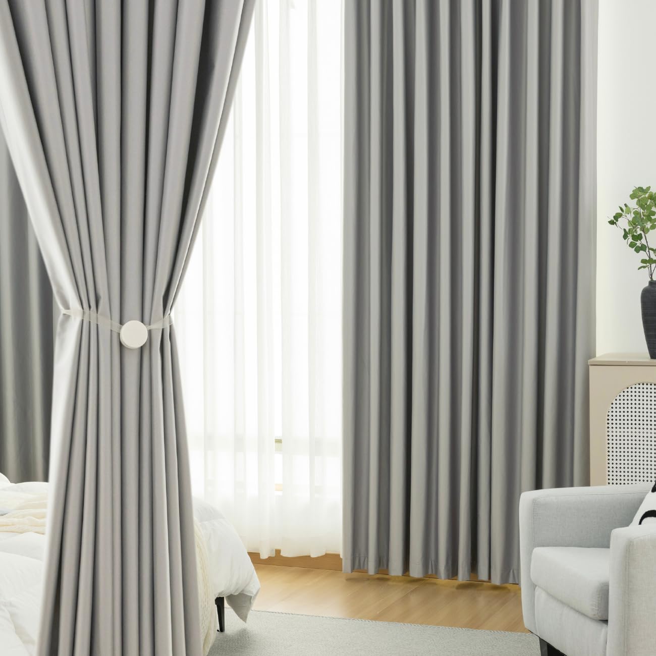 THS Thermal Full Shading Curtain For Bedroom - 2 Pieces (dark grey, 150 x 270cm)