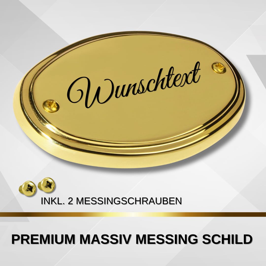 Edel Design Ovales großes Messing Schild - Türschild - Länge 11,1 cm, Breite 7,3 cm, Höhe 0,5 cm mit individueller Gravur