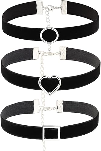 Eigso 6-10 Pcs Gothic Velvet Ribbon Chokers Necklaces for Women Men Gothic Tattoo Lace Adjustable Choker Set(A5 : 3 Pcs Black)