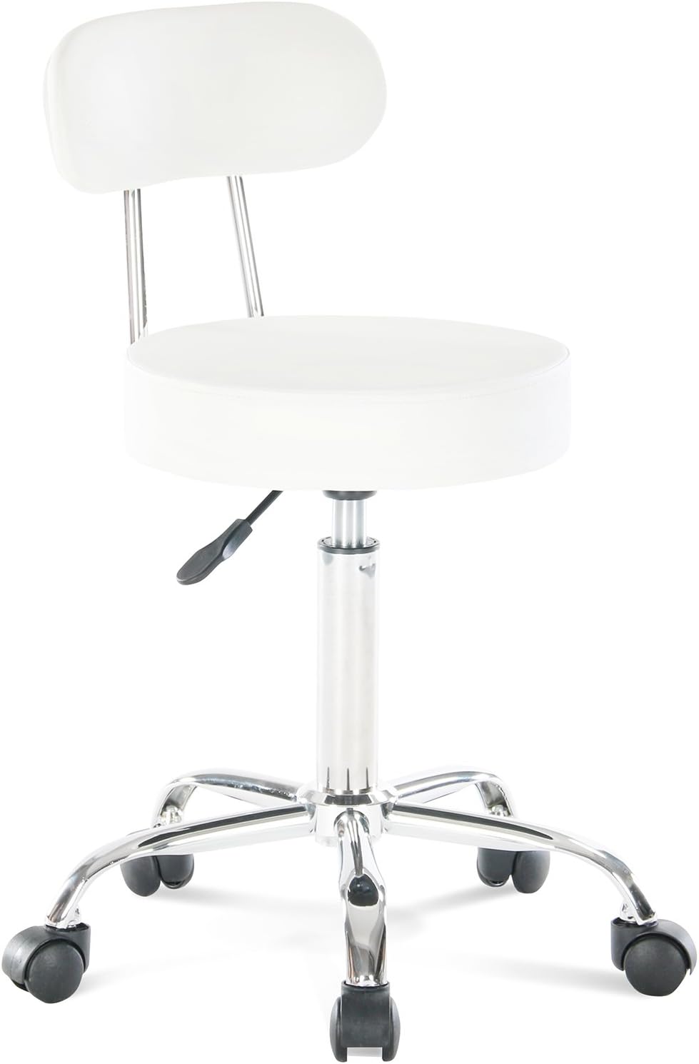 Artechworks Adjustable Rolling Swivel Massage Stool for Salon Spa Tattoo Facial Medical Office Chairs with Backrest Wheels and Metal Plate Frame White (1 Pcs)