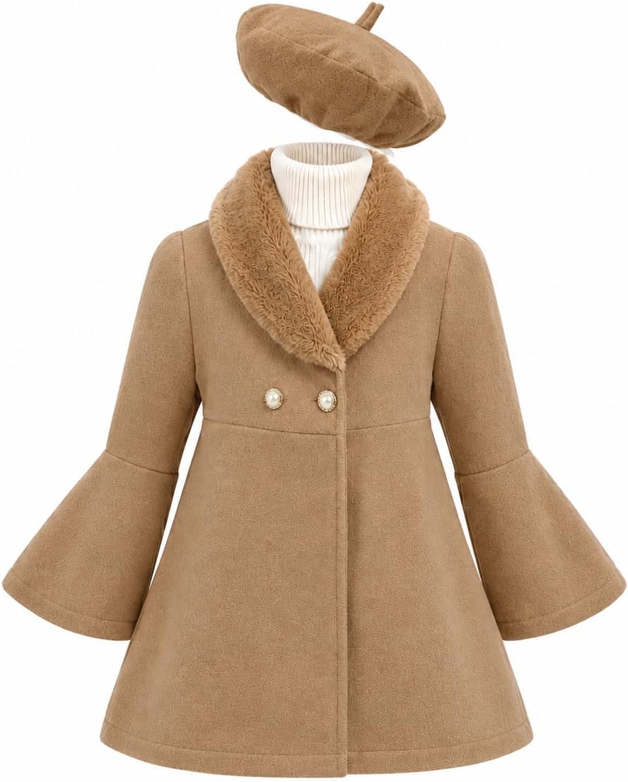 Girls Birthday Outfit Winter Coats & Peacoats-Fur Collar – Toddler Dress Coat for Girls