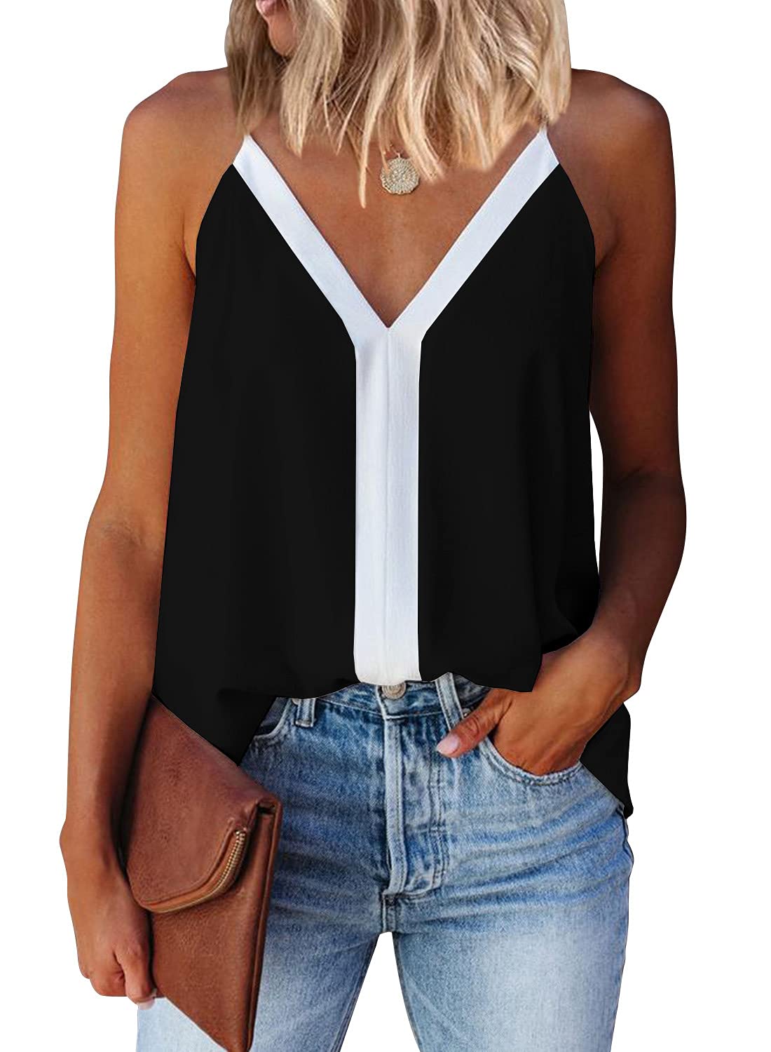 miduowomens Loose Summer V Neck Cami Shirts Sleeveless Tanks Tops Loose Summer V Neck Cami Shirts Sleeveless Tanks Tops