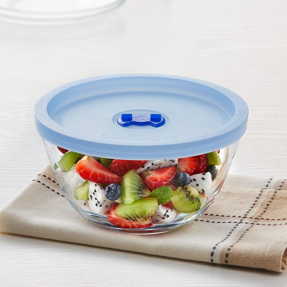 Borosil Glass Mixing & Serving Bowl With Blue Lid, Oven & Microwave Safe Bowl, 500 ml, Borosilicate Glass, Clear (B07F339Y4B) Amazon Price History, Amazon Price Tracker