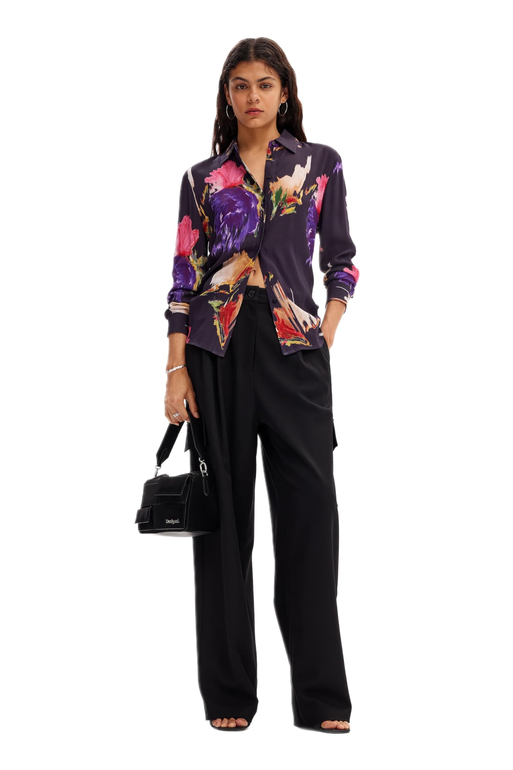 Desigual Damen Woman Woven Shirt Long Sleeve Blouse, Schwarz, L EU