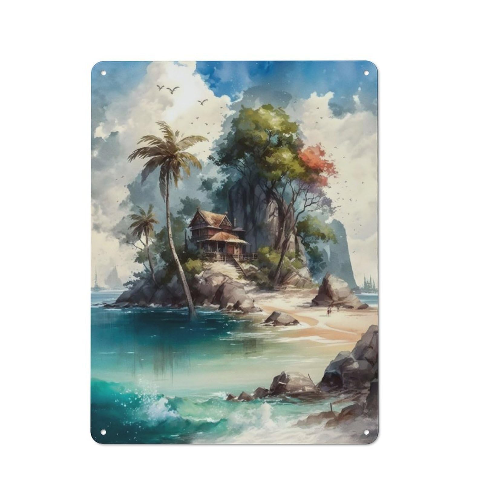 Junmoney Beautiful Island Tin Sign 40X30cm With For Pub Or Café, Retro-Style Decor, Suited To Café Interior Fans