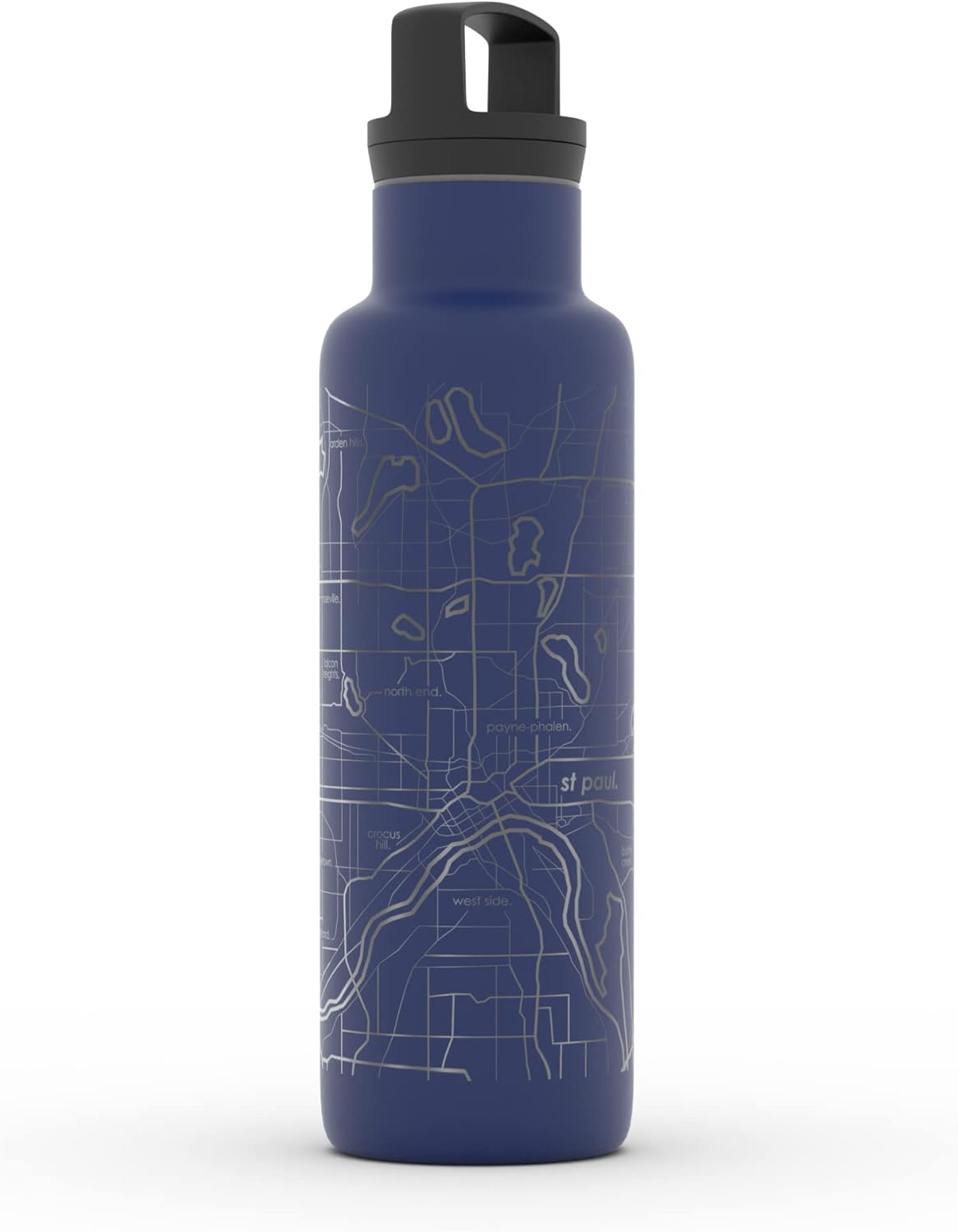 Well Told Engraved Minneapolis Minnesota Map Insulated Water Bottle, Etched Stainless Steel Bottle (21 oz, Midnight Blue) City Map Insulated Bottle, Custom Insulated Water Bottle, Outdoor Drinkware