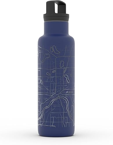 Miniatura 686 de Well Told Botella de agua aislada con mapa Chicago Illinois, grabado de acero inoxidable (21 onzas, gris muelle) botella aislada de mapa