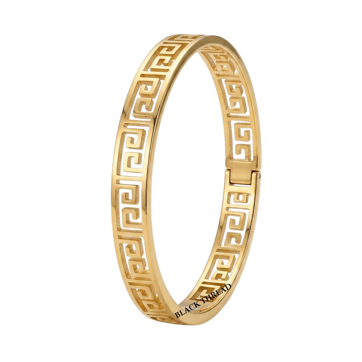 Premium Anti Tarnish Stainless Steel Kada Bracelet for Girl & Women | Greek Pattern Openable Bangle | Silver, Gold, rose Gold Finish | Lightweight Fashion Bracelet | Gift for Men & Women-image-17