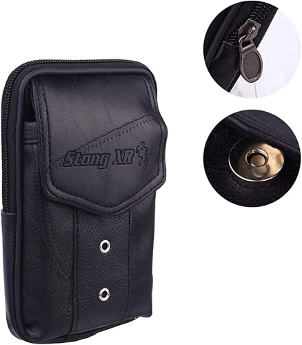 Miniatura 8 de VALICLUD Bolsa de cuero para hombre, 2 bolsillos verticales de cuero, cinturón de teléfono, bolsa vertical para teléfono, Negro -, Moda
