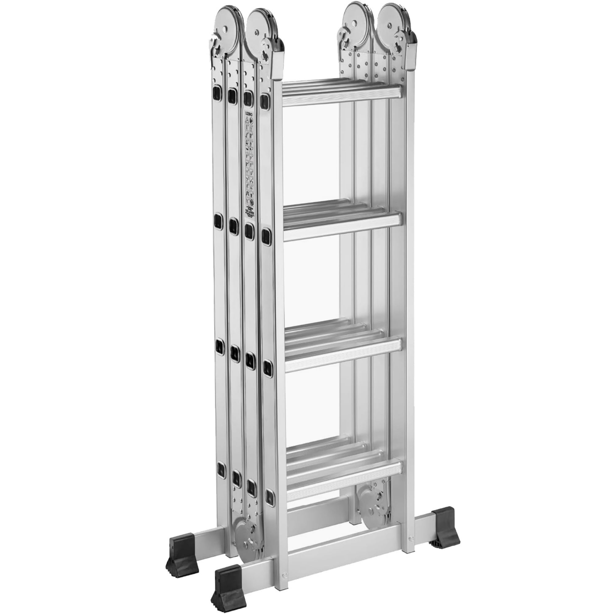 UZIRO Escalera Plegable Articulada Multifunción de Aluminio 4x4 | Altura Máxima 4,70 m, Altura en Tijera 225 cm, Escalera Convertible, Bloqueo Automático