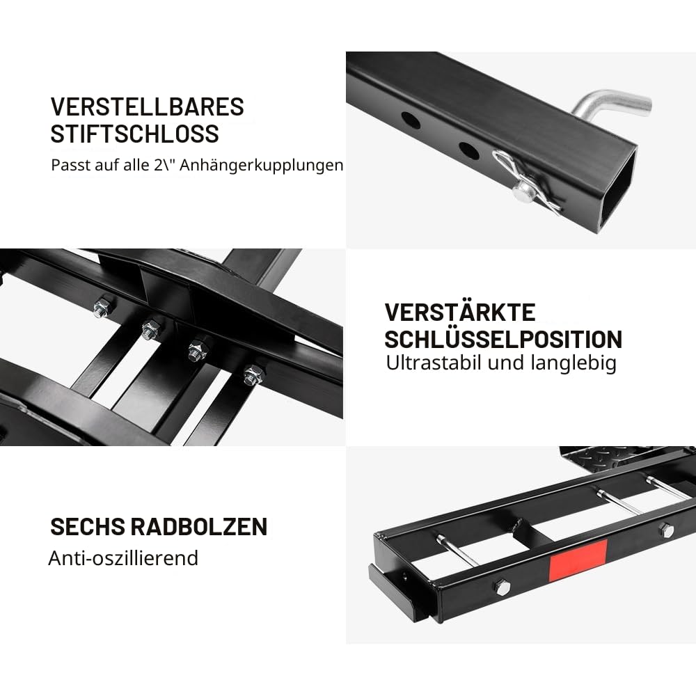 227 kg Motorrad-Kupplungsträger, Motorrad Dirt Bike Scooter Carrier Hitch Mount Rack Hauler Anhänger mit Laderampe und Kippsicherung