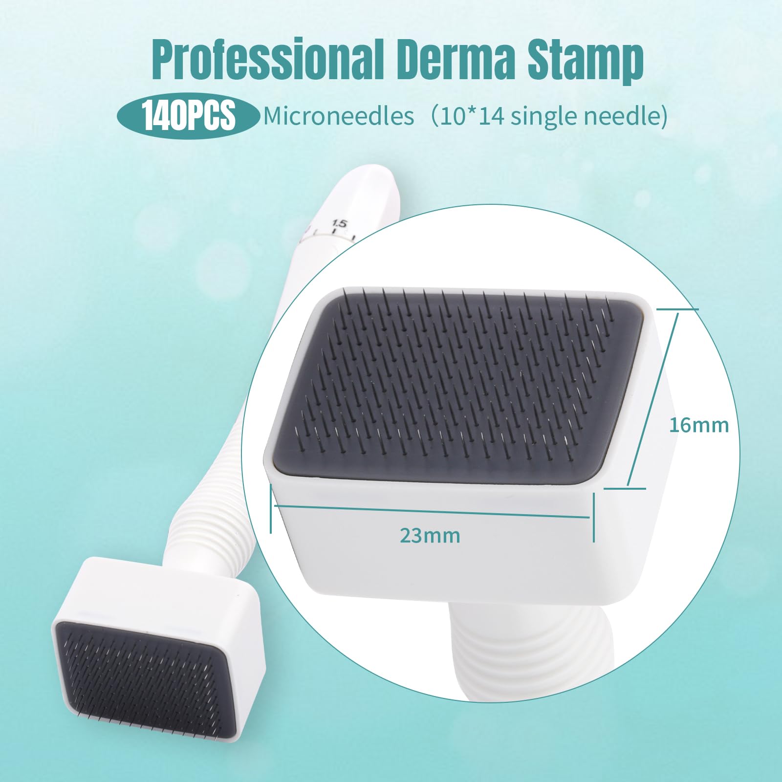 GEMERRY Dermastamp MicroNeedling - Penna Automatica per Trattamento della Pelle, 140 Microneedle Stamp, Profondità Regolabile da 0.mm a 3mm