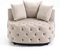 Vista 11 de HMFULE Silla de ocio moderna tapizada de terciopelo, silla giratoria con ruedas móviles y 3 almohadas para sala de estar (negro)