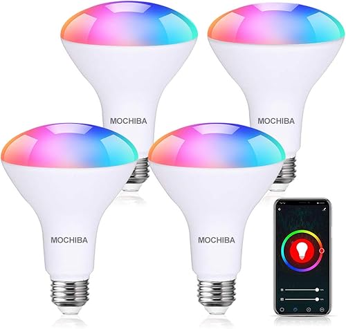 MOCHIBA Smart WiFi bombillas LED compatible con Alexa y Google Home Assistant sincronización de música multi color cambiante BR30 E26 9W equivalente