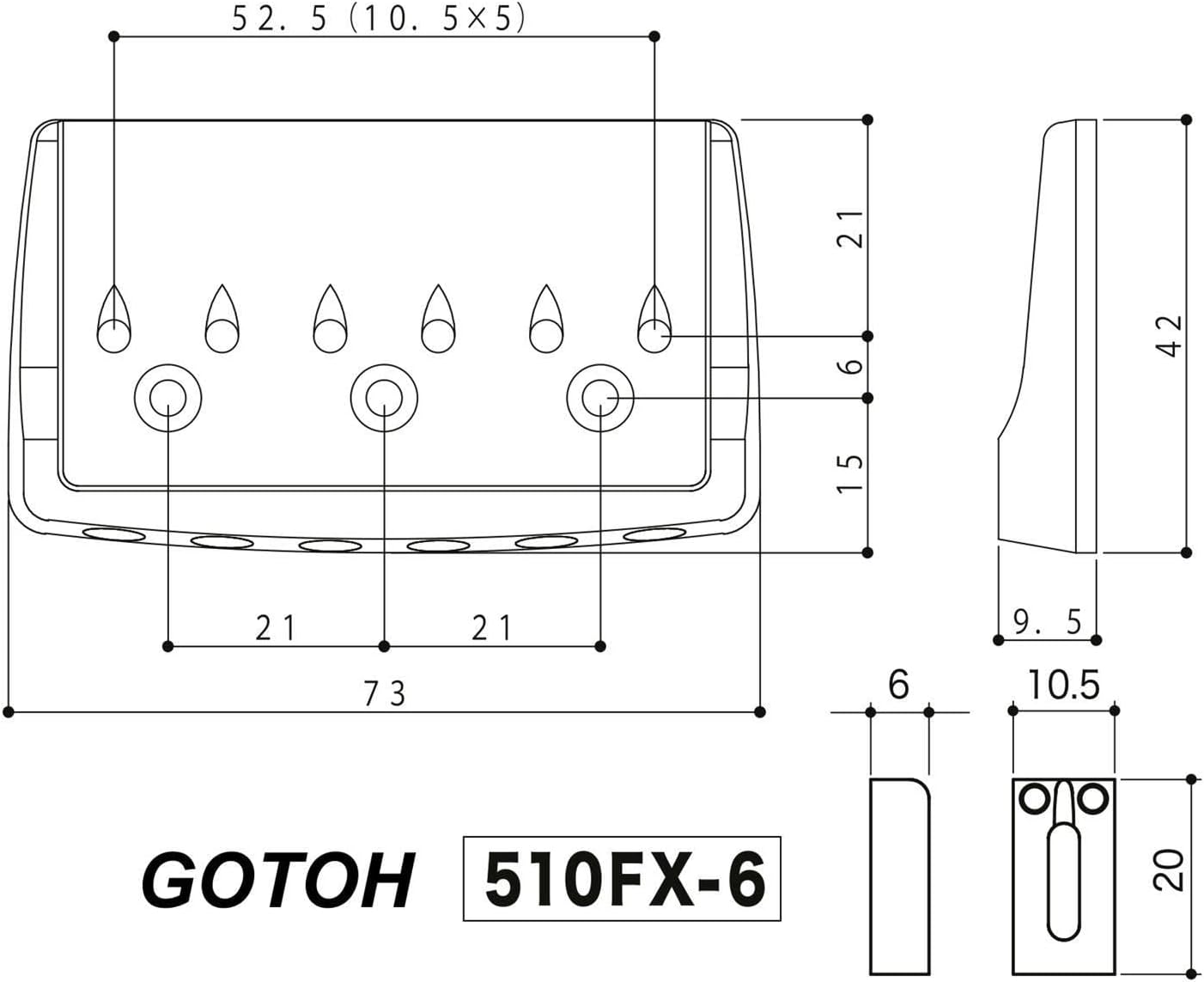 GOTOH 510FX-6 6-String Fixed Bridge CNC Machined w/Steel Saddles - Cosmo Black