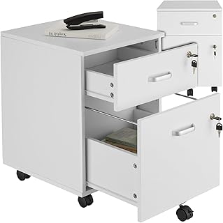 tectake® Rollcontainer mit Schubladen, Aktenschrank abschließbar, Kommode mit Schubladen, Rollwagen, Organizer für Dokumentenablage und Ordner A4 breit, Büroschrank - weiß