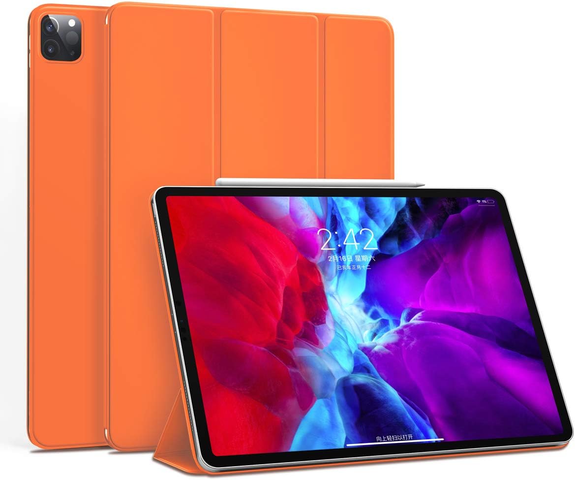 GUDOU Case for iPad Pro 11" 2021/2020/2018/iPad Air 4th 10.9inch,Slim Frameless Cover with Magnetic Attachment[Supports Apple Pencil 2 Charging],Trifold Stand Case,Auto Sleep/Wake (Orange)