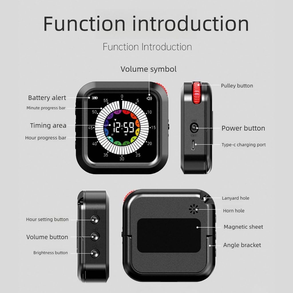Visual Digital Timer With Lanyard Rechargeable LCD Display Countdowns/Up 12H 59M For Students Home Office And Fitness