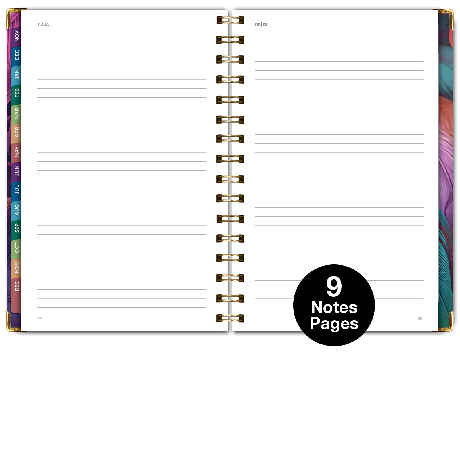 Hardcover, agenda 2026, 14 x 20,3 cm, 14 mesi (novembre 2025 - dicembre 2026), agenda giornaliera settimanale, mensile, agenda annuale, segnalibro, cartella tascabile e set di note adesive (pavone