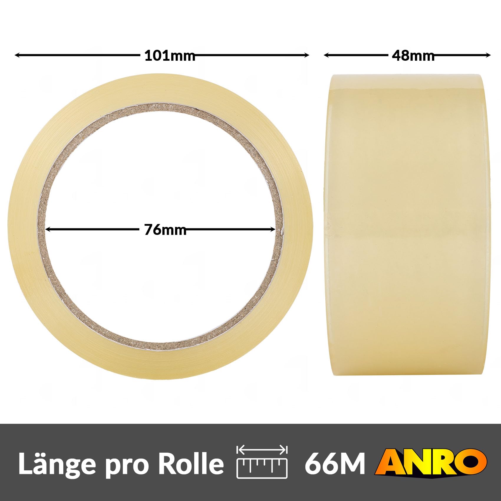 ANRO Lot de 36 rouleaux de ruban adhésif d'emballage pour paquets en carton, 66 m x 48 mm, transparent