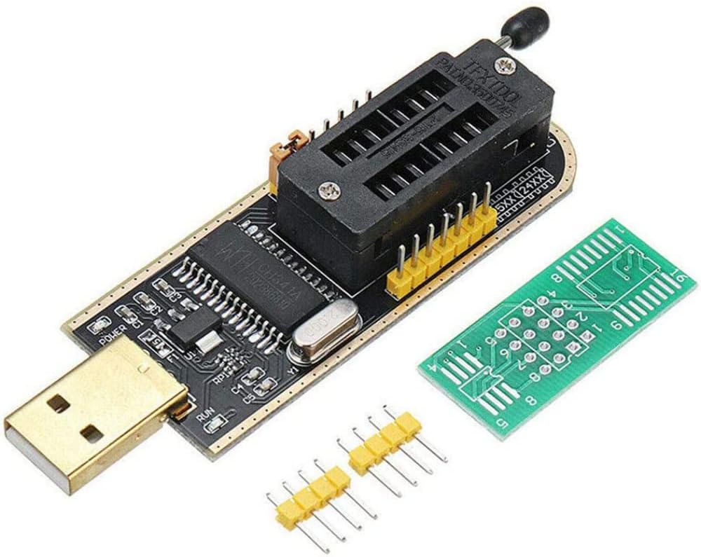 Close-up of CH341A USB Programmer and an adapter