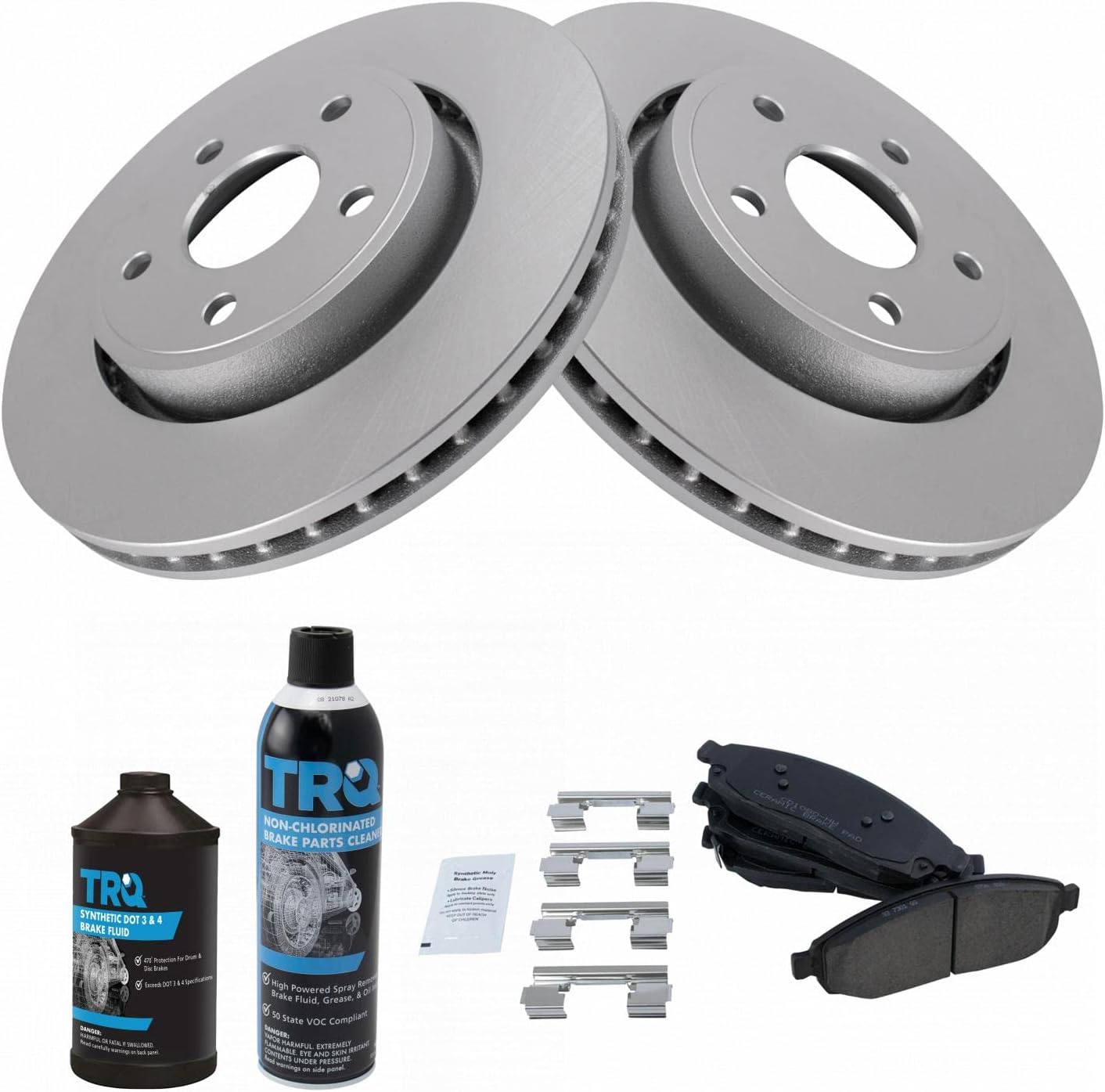 TRQ Front Brake Pad & Rotor Kit Brake Chemical Kit Brake Pads Brake Rotor Ceramic Premium G-Coated Compatible with 2006-2010 Jeep Commander 2005-2010 Grand Cherokee