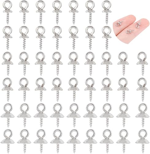 UNICRAFTALE 90 piezas de 3 tamaños colgantes de acero inoxidable con forma de perla, pasador de perla, pasador de perla, pasador de ojo de taza de 4