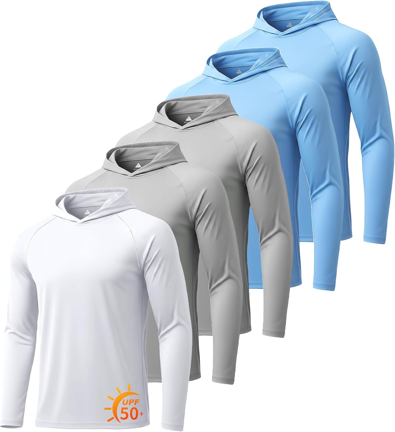 ZITY 5 Pack Mens UPF 50+ Hoodie Shirts Sun Protection Athletic Fast Dry Lightweight Rashguard for Fishing Hiking Workout