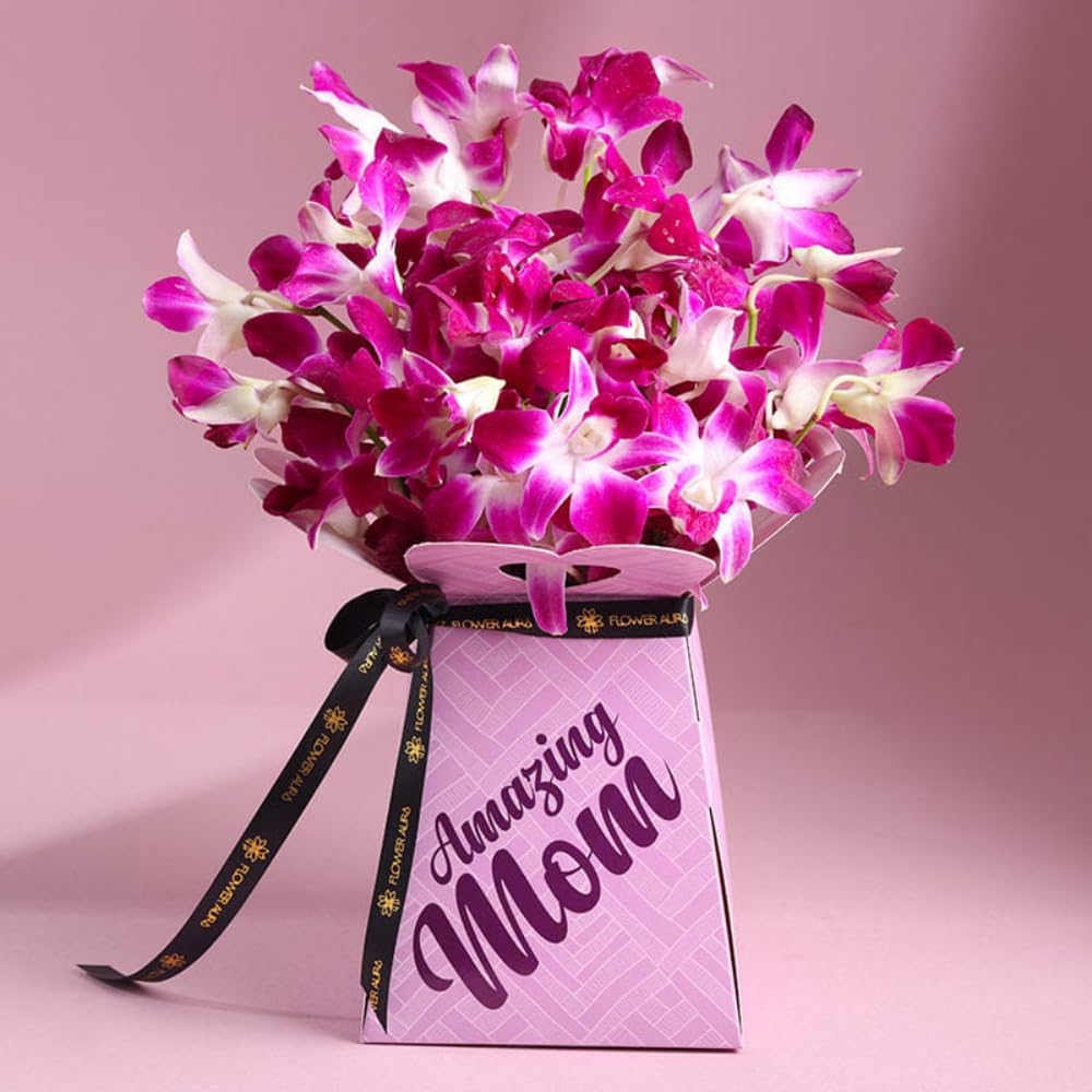 FlowerAura Premium Fresh Live Flower Bouquet of 10 Purple FlowersIn Amazing Mom BoxBirthday & Mothers Day Gift For Mom | Mother | Maa | Mother-In-Law (Same Day Delivery)-image-46