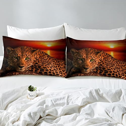 Miniatura 4 de Erosebridal Funda de edredón con estampado de leopardo y luna para adolescentes y niños, funda de edredón de animales de safari africanos, funda de
