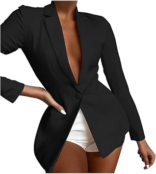 Women Blazers Long Sleeve Lapel Double Solid Printed Jacket Autumn Spring Button Work Office Blazer Suit Outwear Black-7#, L