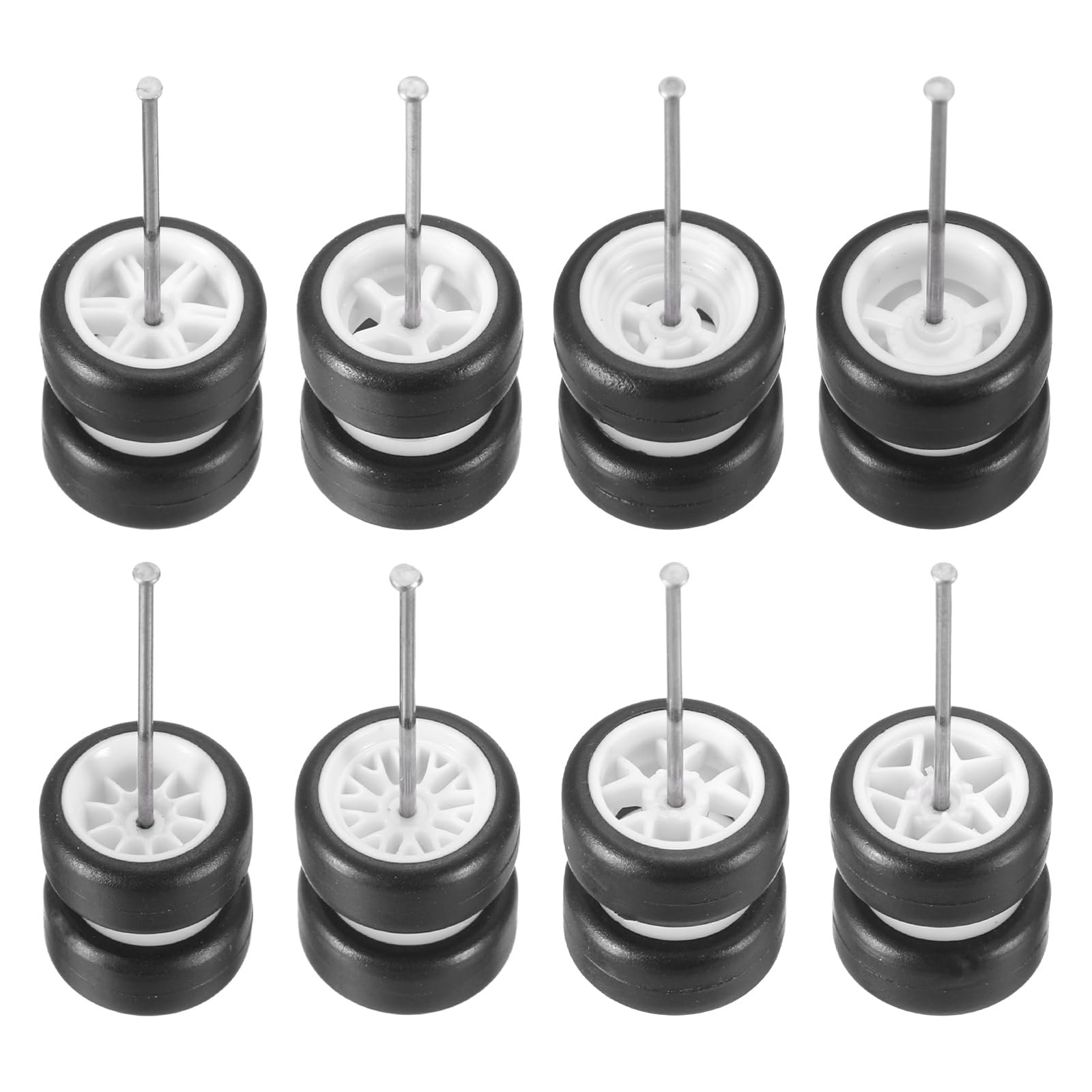 sourcing map 8 Set 1/64 Wheels and Tires Set, Real Riders Rims Includes Axles for RC Diecast Car DIY Model, Kit 3 White Rims