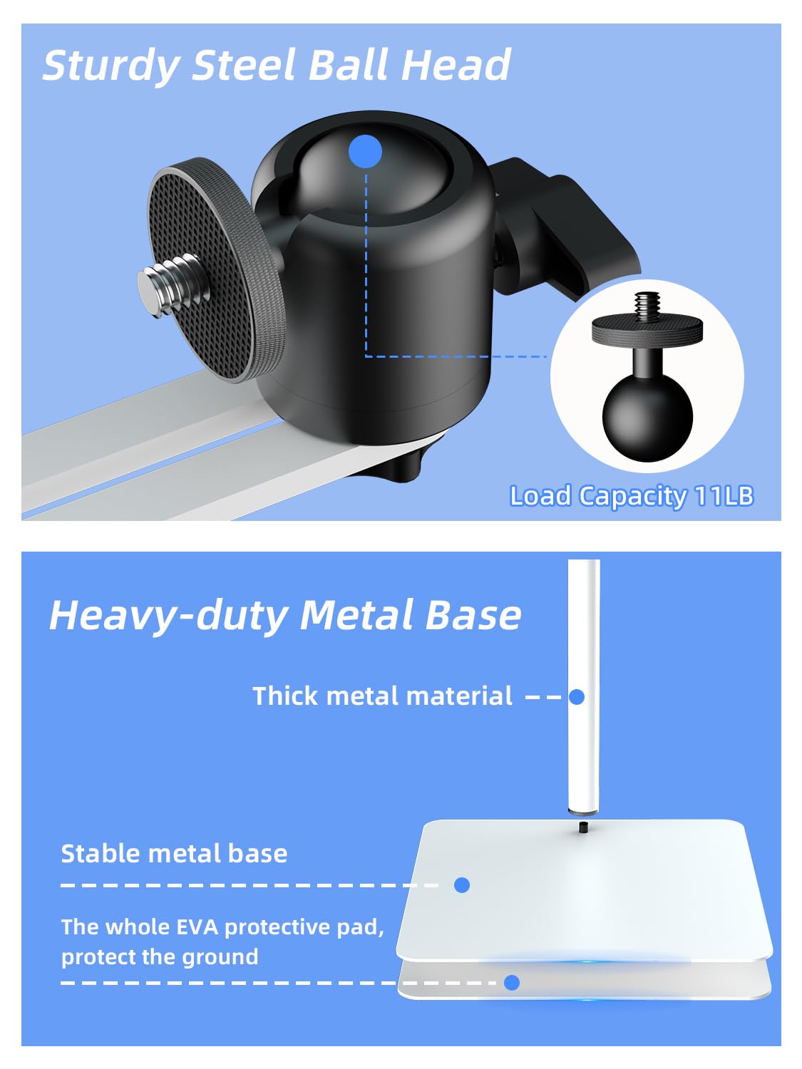 suptek Supporto da pavimento per proiettore video discreto dietro il divano, altezza regolabile da 8cm-12cm con rotazione di 360 gradi,Supporta Fino a 5 kg,Compatibile con proiettori,fotocamere,Bianco