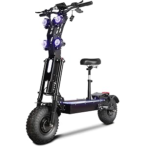 Foldable Adult Electric Scooter with Seat 14 Off-Road Tires 65Mph Top Speed 8000W Dual Front and Rear Power