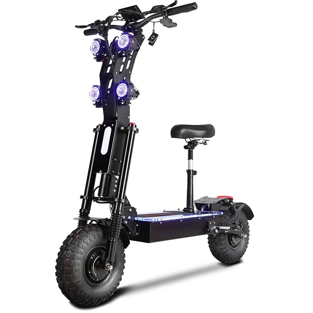 Foldable Adult Electric Scooter with Seat 14 Off-Road Tires 65Mph Top Speed 8000W Dual Front and Rear Power