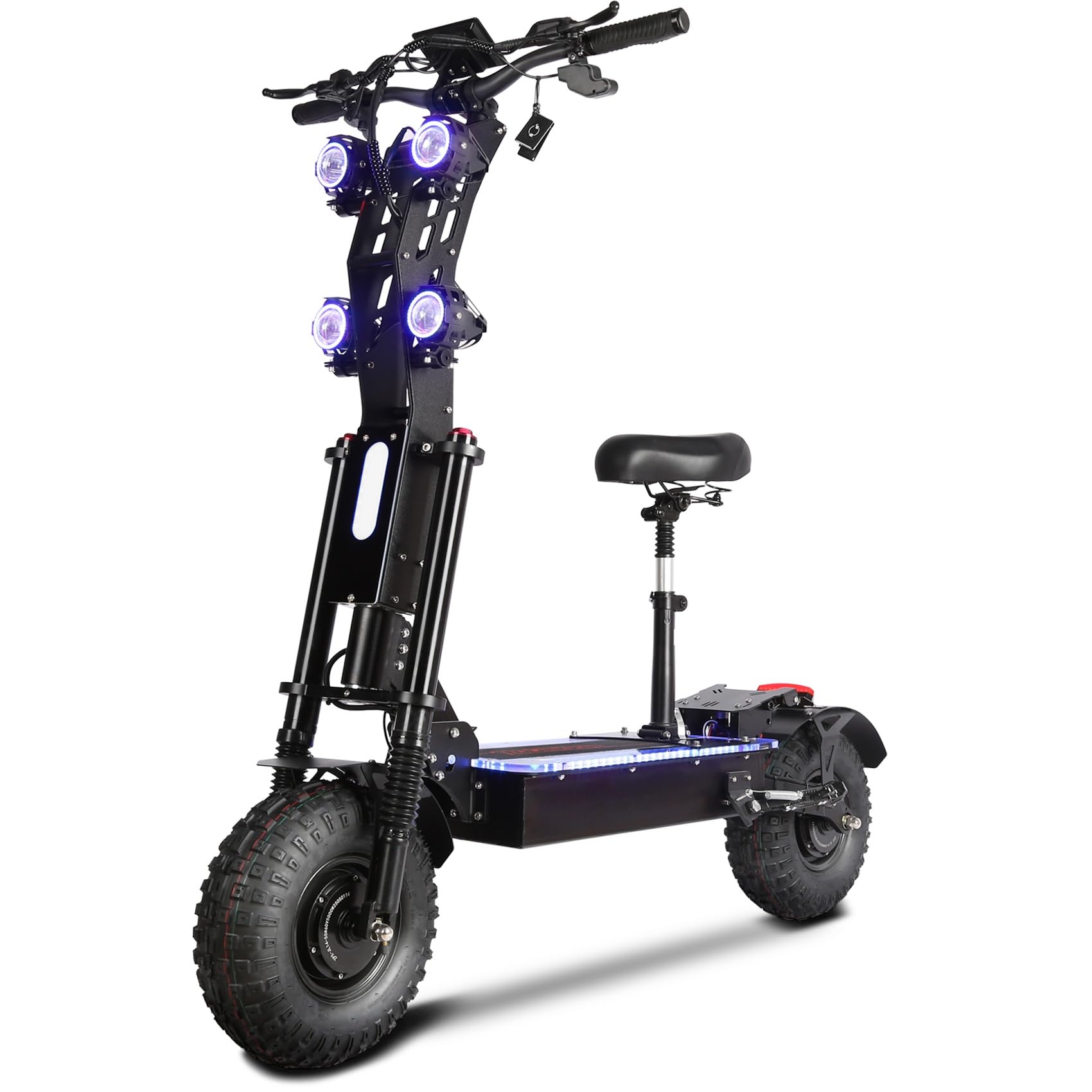 Foldable Adult Electric Scooter with Seat 14 Off-Road Tires 65Mph Top Speed 8000W Dual Front and Rear Power