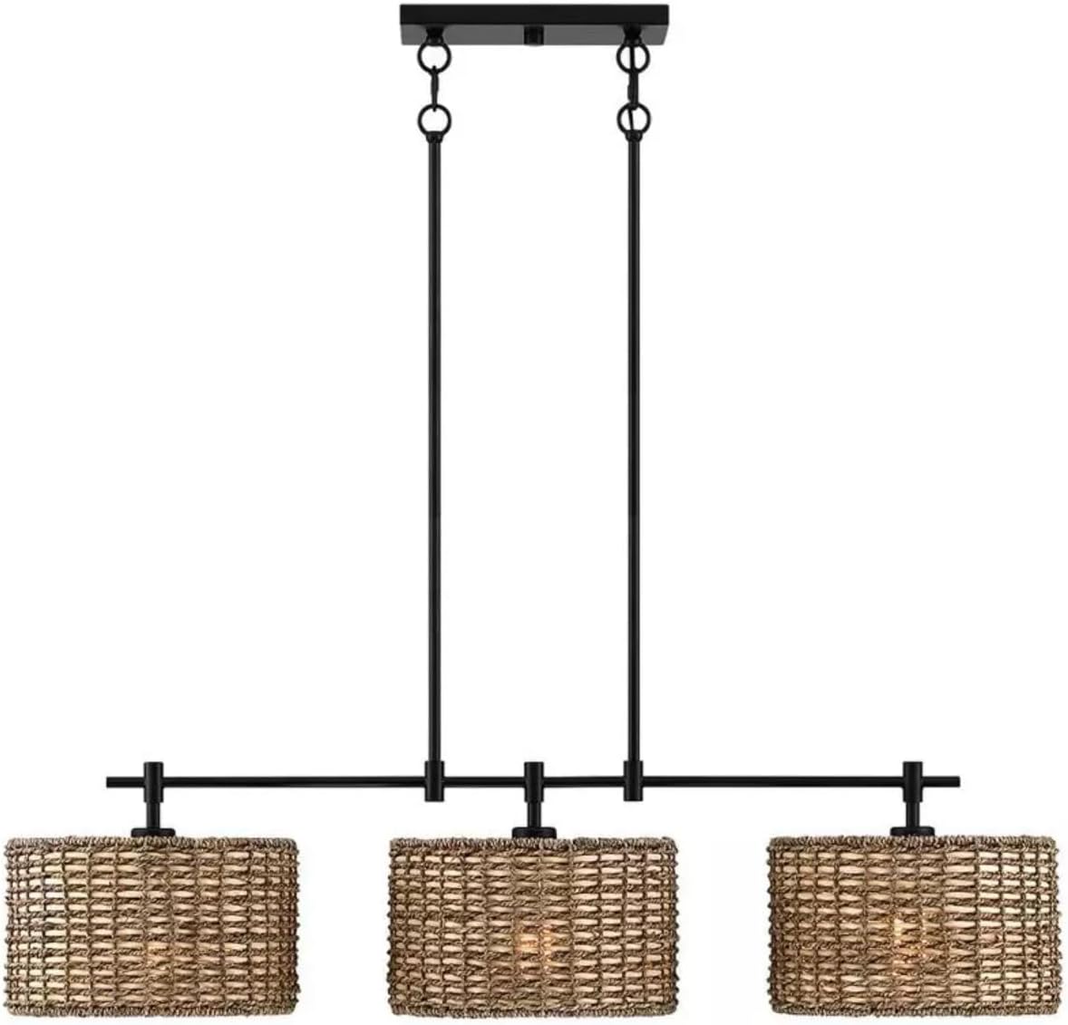 Rattan Chandelier 3-Light Rustic Drum Pendant Light, Boho Hand-Woven Wicker Farmhouse Chandeliers for Kitchen Island Dining Room and Living Room E26 40W