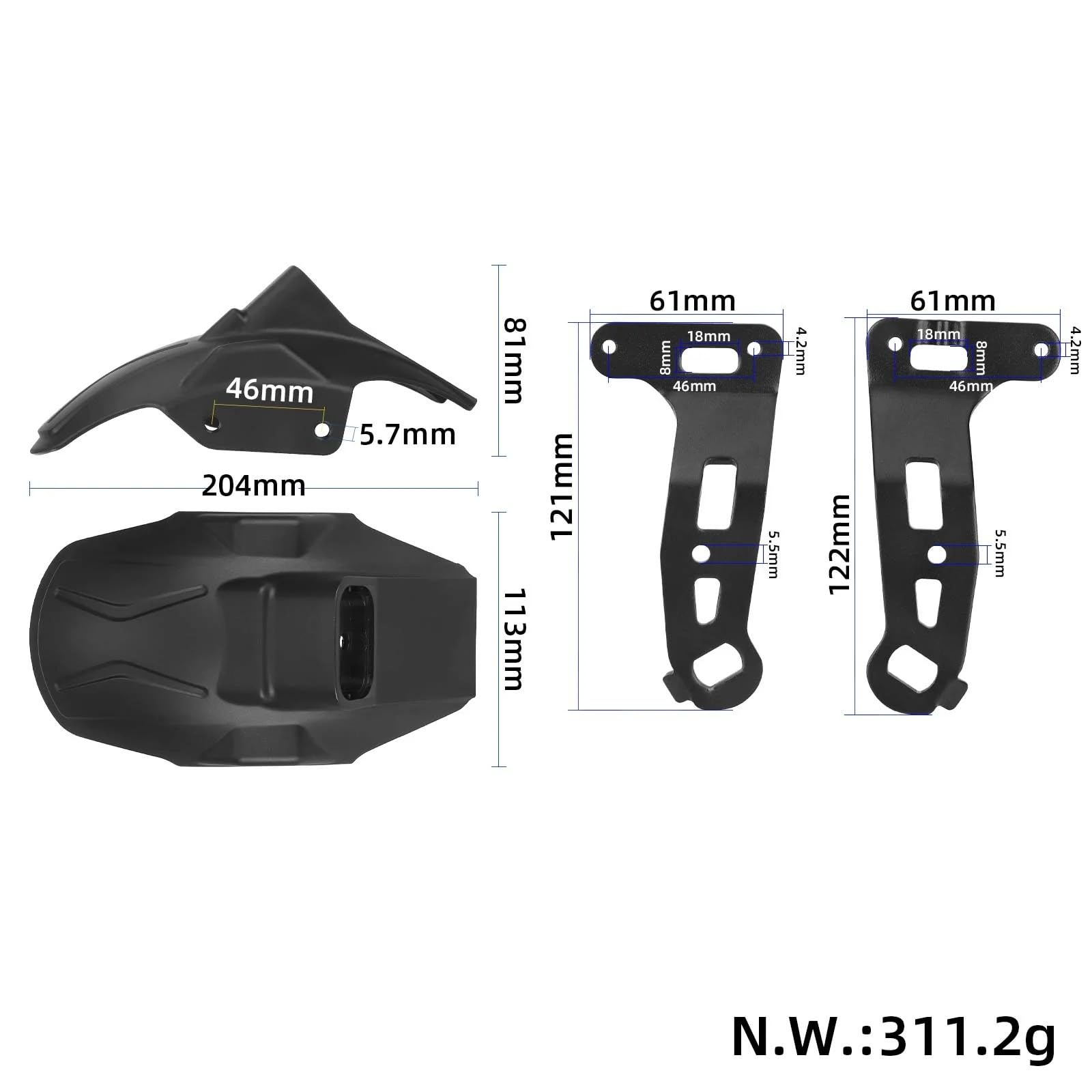 Kit Garde-Boue Arrière +Support+LED Feu Arrière pour Kukirin G2 Master Pièce de Rechange pour scooter électrique Accessoire