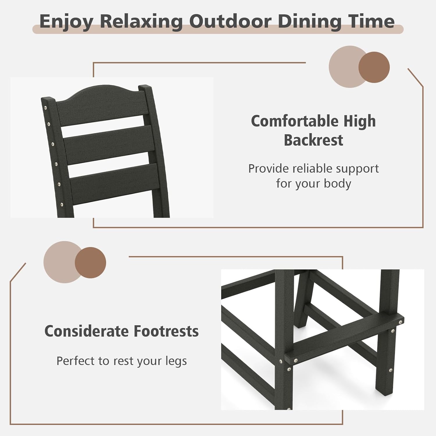 HAPPYGRILL Outdoor Bar Stool 30 Inches Patio Bar Chair with Backrest and Footrest, Weather Resistance HDPE Counter Height Barstools for Garden, Backyard (Black,1)