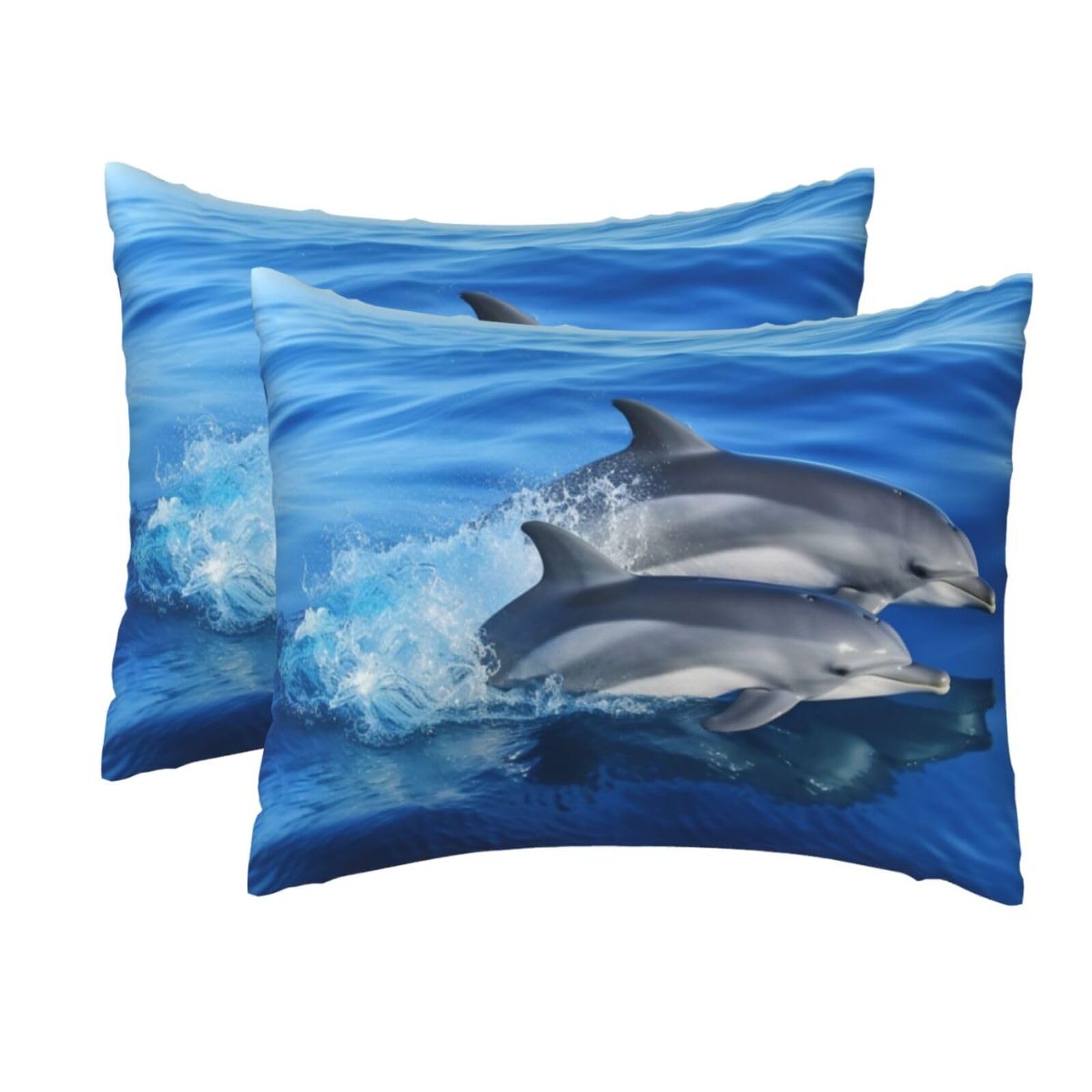2 Pack Standard Pillow Cases with Hidden Zipper, Soft Breathable Pillow Covers for Hair and Skin, Dolphin Family Pillowcases 20"x26" Bed Pillow Protectors Cover for Sleeping Gifts