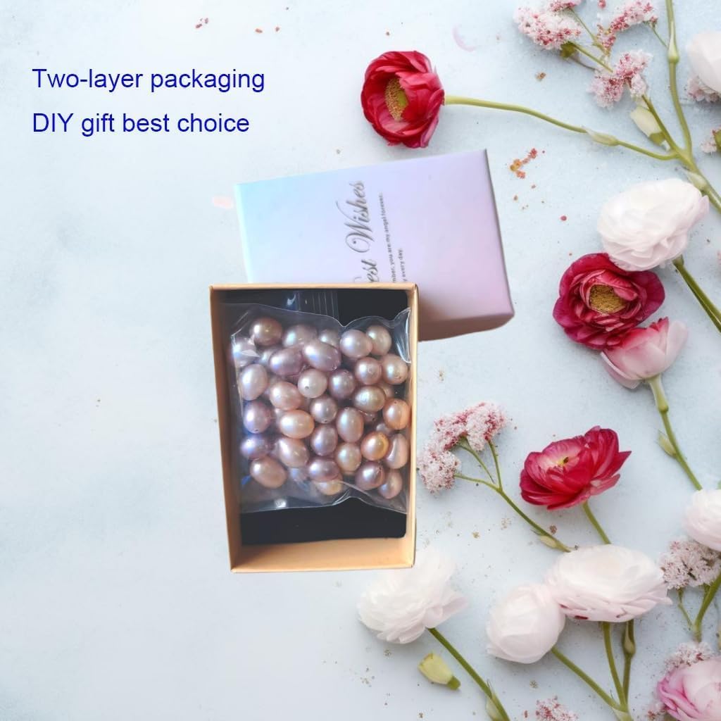 50 Pcs Freshwater Pearl Beads for Jewelry Making AAA 9-10 mm Natural Genuine Real Fresh Water Cultured Pearl Perforated Oval Pearl Beads Loose Gemstone Bead Crafts Gift for Women, 0.8mm Holes.