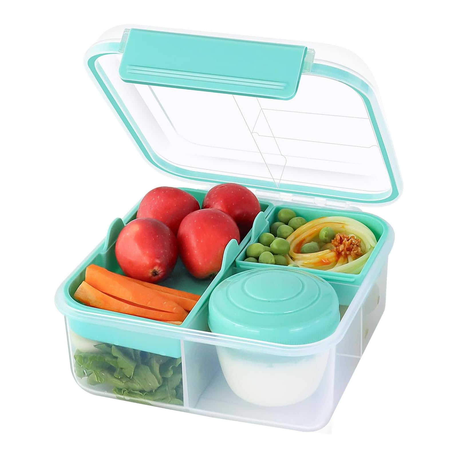 EASYLOCK 1250ML Bento Lunch Box with Compartments Salad Boxes for Lunch with Dressing Container Sandwich Box Square Bento Box for School Office Picnic (Green)