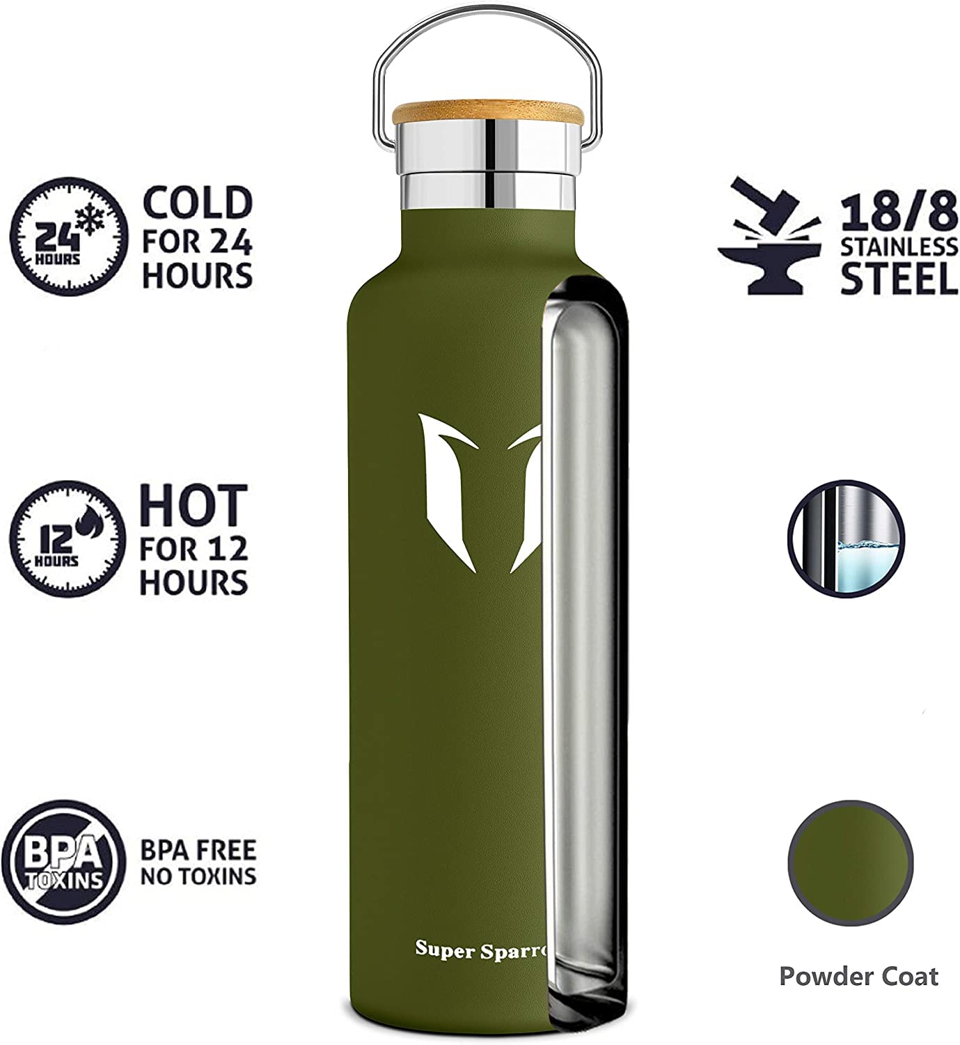 Super Sparrow Borraccia Termica - Bottiglia Termica Senza Perdite - 350ml/500ml/620ml/750ml/1L - Senza BPA Borracce Bambini - Per Scuola, Sport, Campeggio, Palestra, Ciclismo - Con 2 Tappi