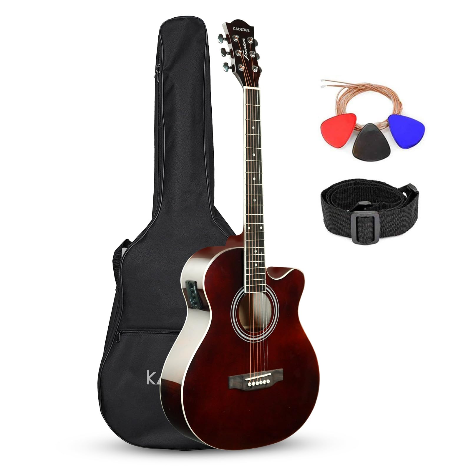 Rosewood Frontier Semi Acoustic Guitar 40 Inches With Learning Course, Die Cast Keys With Combo (Bag,Strap,Strings And 3 Picks) (Brown, Electric Acoustic) (Fntr-Brn-Eq-C)