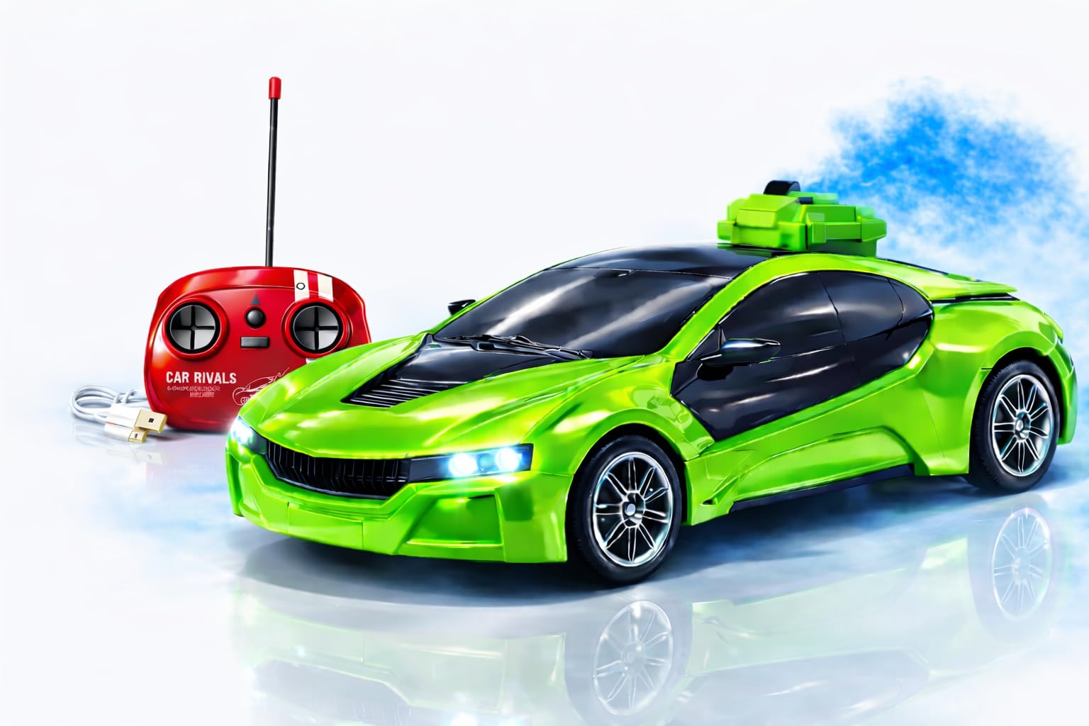 1:24 High-Speed RC Car for Kids – 2WD Rechargeable Remote Control Sports Car with Realistic Smoke Fog Effect, LED Lights, Type-C Charging, Durable ABS Body Toy Car (Green)