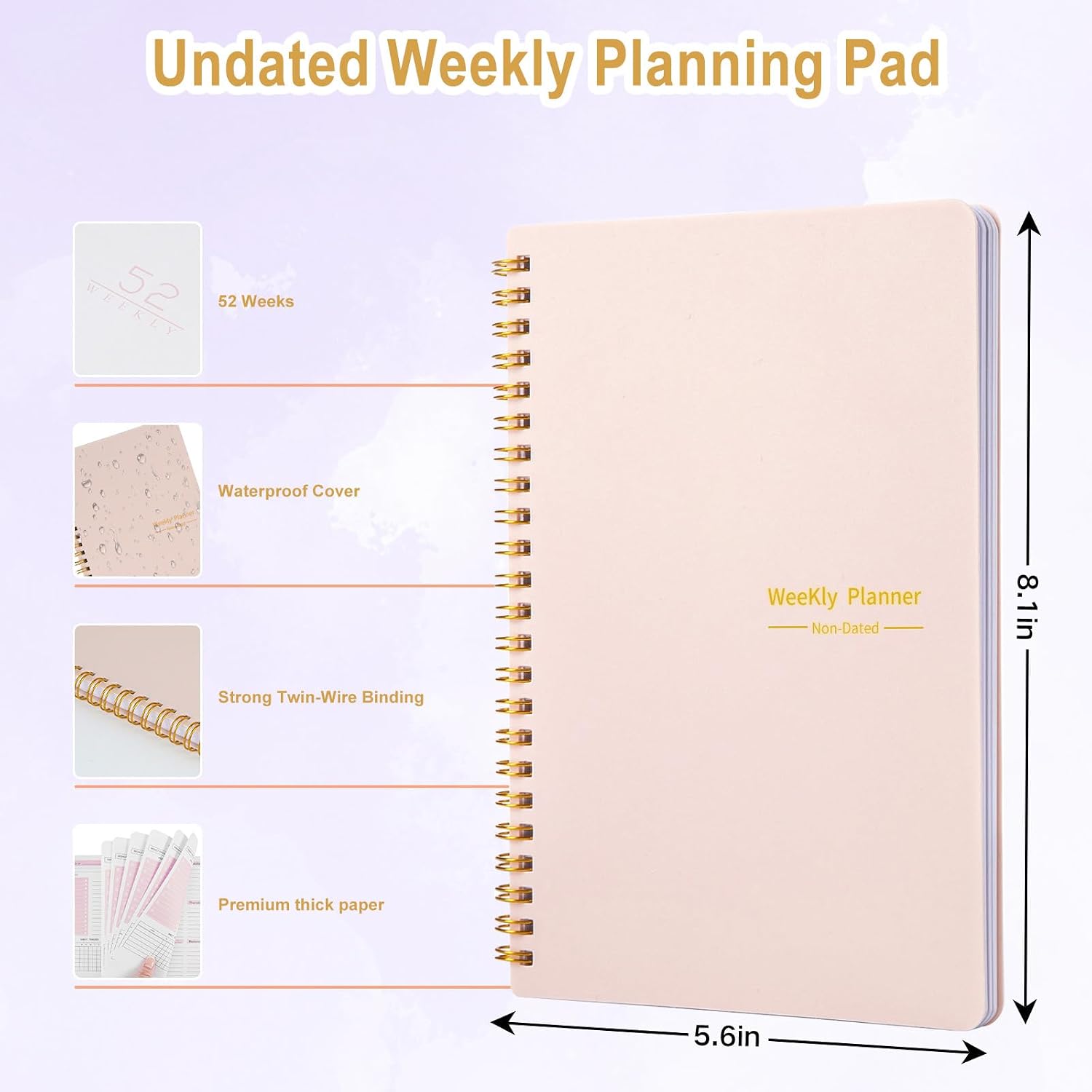 Undated Weekly Planner, A5 Personal Goals Journal Non Dated Weekly Planner to Do List Notebook with Goal Habit Tracker Organizer, Cute Undated Week Planners with Spiral Binding for Kids School Work