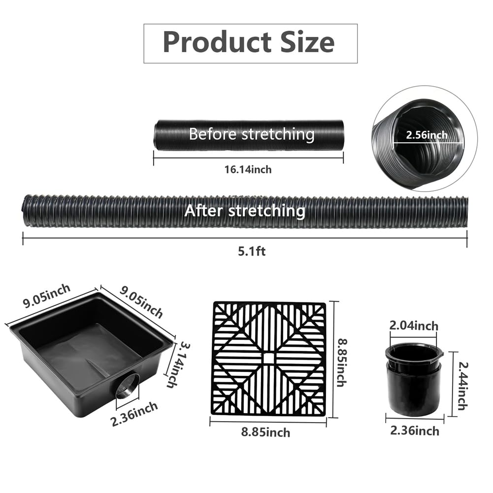 Loufy Catch Basin Downspout Flexible Extension Storm Drain Catch Basin de drenaje Adaptador de drenaje para patio