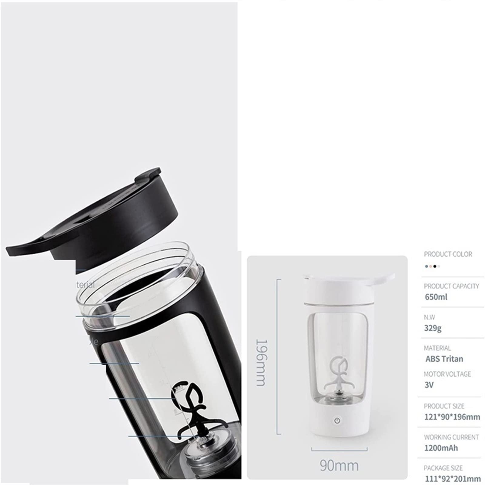 DieffematicJBJ Batidora Portatil 650Ml Electric Protein Shaker Bottle Protein Powder Mixing Bottle Sports Fitness Gym Outdoor Travel Bottle USB Rechargeable