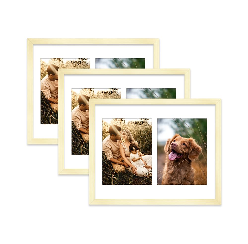 Gold Multi Photo Frame - Holds 2 x 8x6 Pictures, Family Collage Picture Frame for Wall Display, 14x11 Frame size, Set of 3